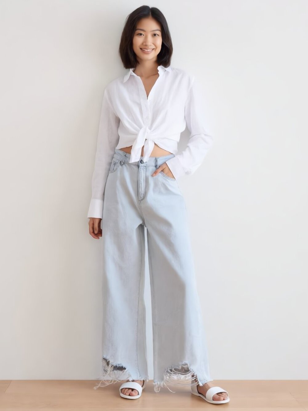 NWT DL1961 Hepburn Hi Rise Wide Leg Jeans Size 33 Palermo Light Wash Frayed Hem